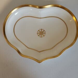 VA Portugal Heart-Shaped Porcelain Dish Gold Trim Glossy Finish Portugal